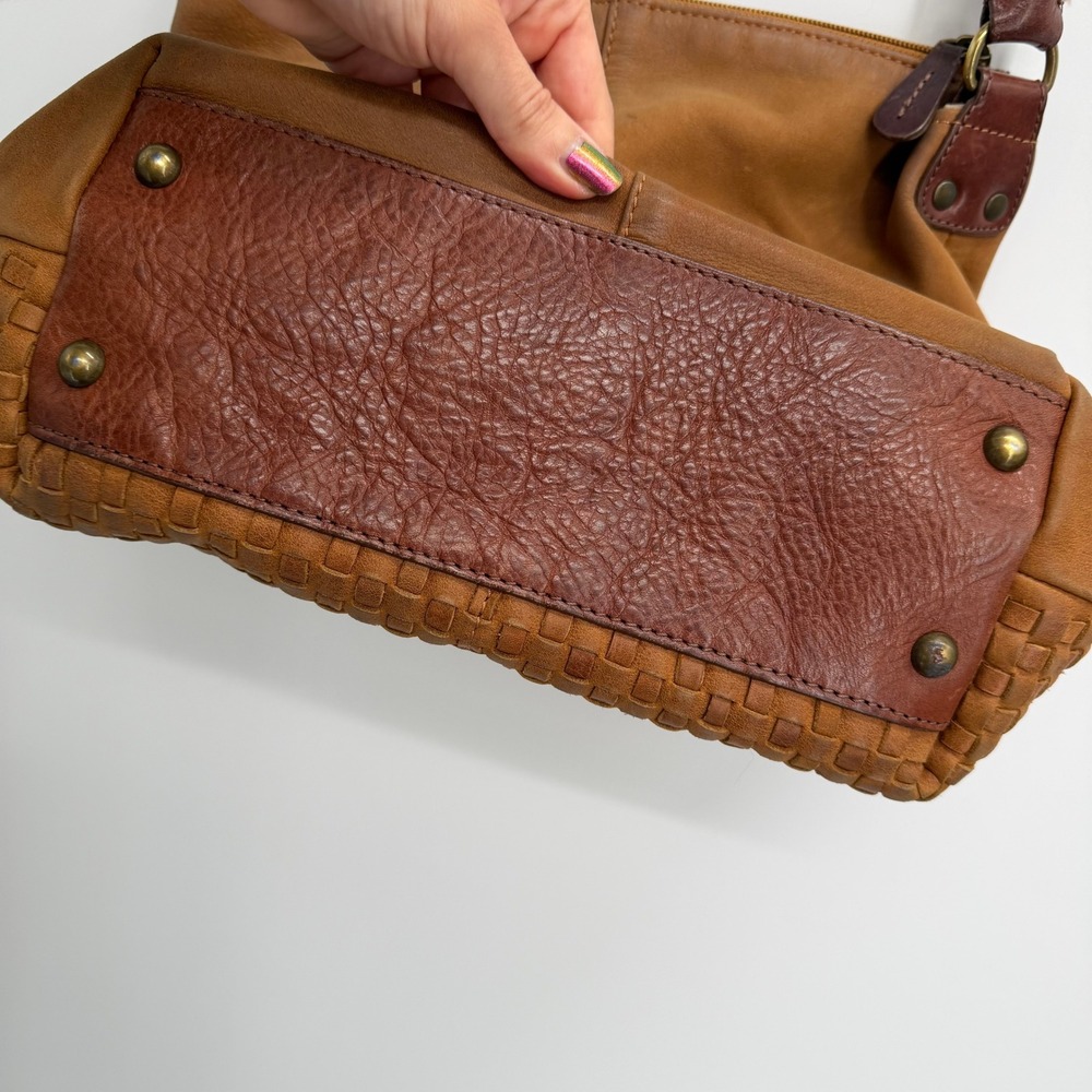 Sundance Brown Leather Woven Hobo Shoulder Bag Braided Strap Zip Closure Italy - Picture 6 of 15